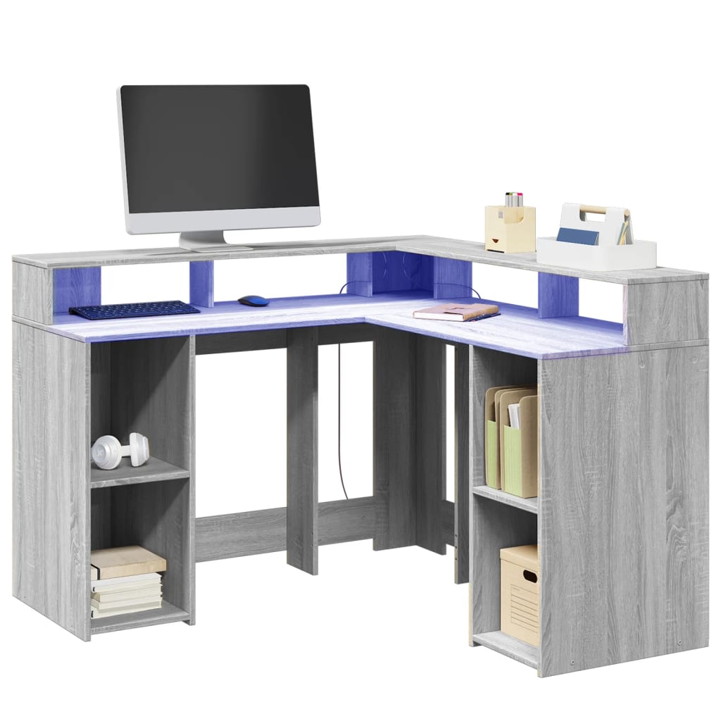 Bureau et lumières LED sonoma gris 130x130x91cm bois ingénierie - XIOS