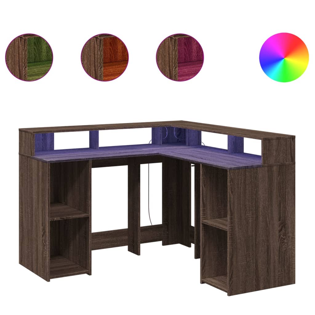 Bureau et lumières LED chêne marron bois d'ingénierie - XIOS