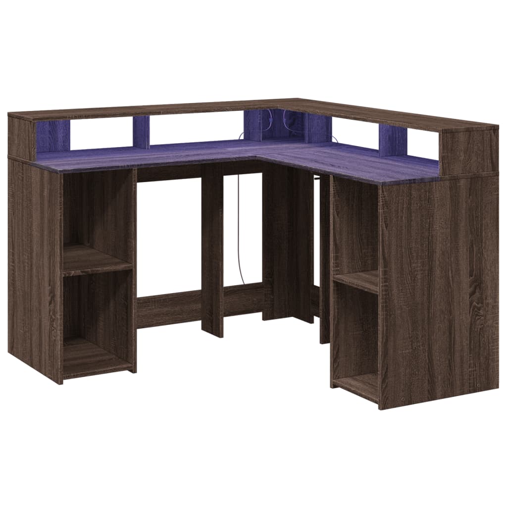 Bureau et lumières LED chêne marron bois d'ingénierie - XIOS