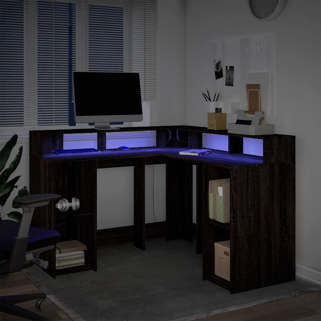 Bureau et lumières LED chêne marron bois d'ingénierie - XIOS