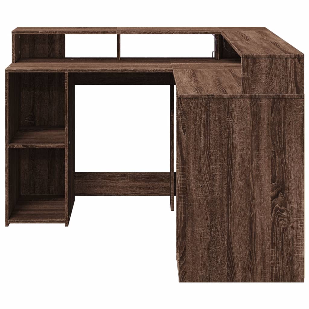 Bureau et lumières LED chêne marron bois d'ingénierie - XIOS