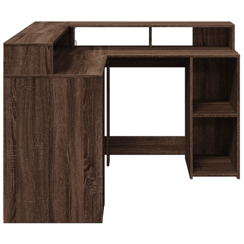 Bureau et lumières LED chêne marron bois d'ingénierie - XIOS