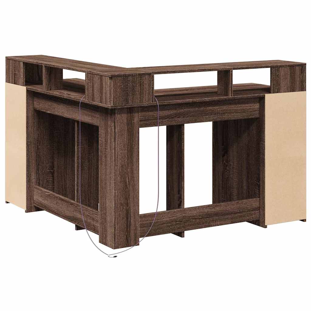 Bureau et lumières LED chêne marron bois d'ingénierie - XIOS