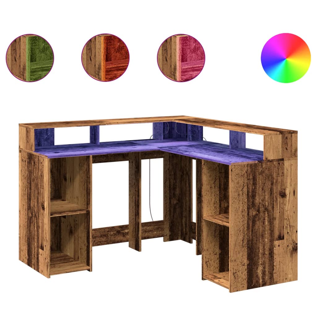 Bureau avec lumières LED vieux bois bois d'ingénierie