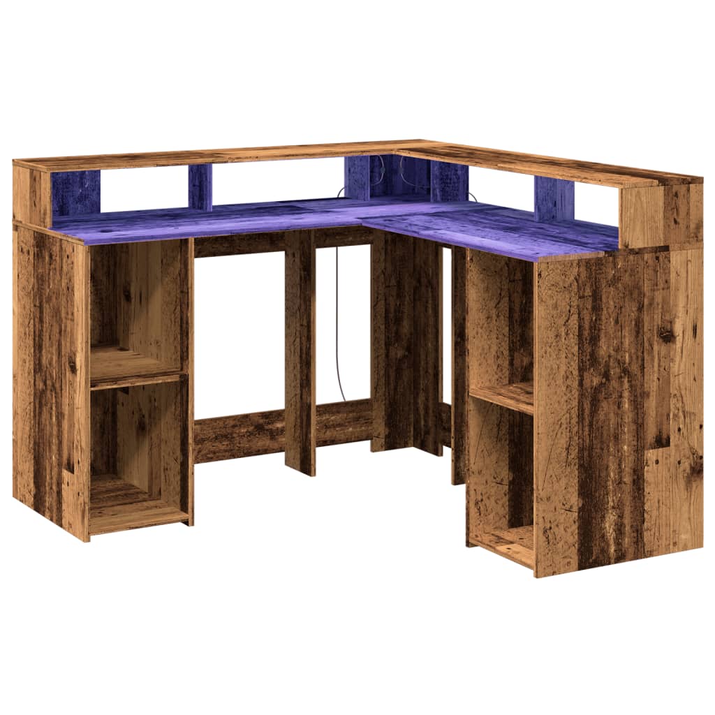 Bureau avec lumières LED vieux bois bois d'ingénierie