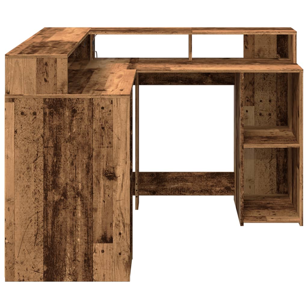 Bureau avec lumières LED vieux bois bois d'ingénierie