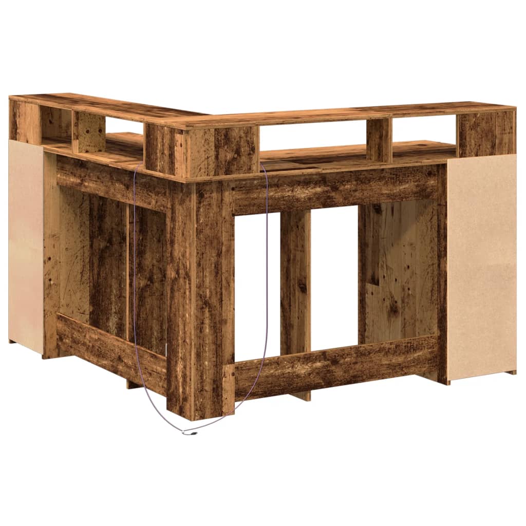 Bureau avec lumières LED vieux bois bois d'ingénierie