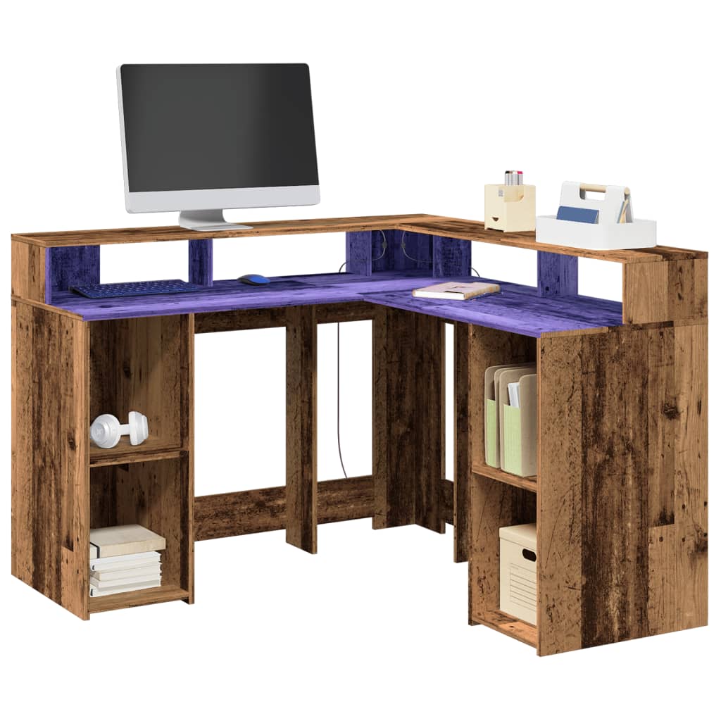 Bureau avec lumières LED vieux bois bois d'ingénierie - XIOS