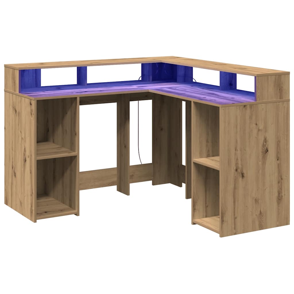 Bureau avec lumières LED chêne artisanal bois d'ingénierie