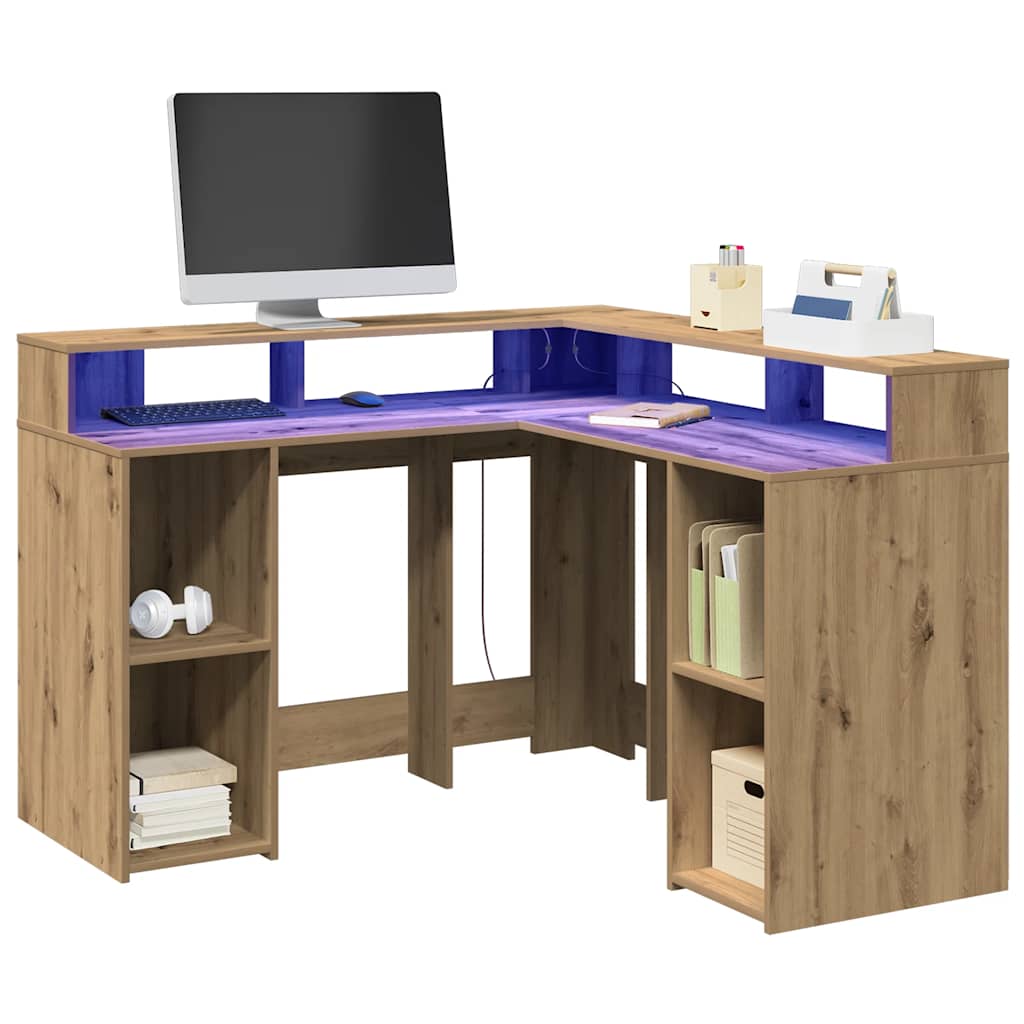 Bureau avec lumières LED chêne artisanal bois d'ingénierie - XIOS