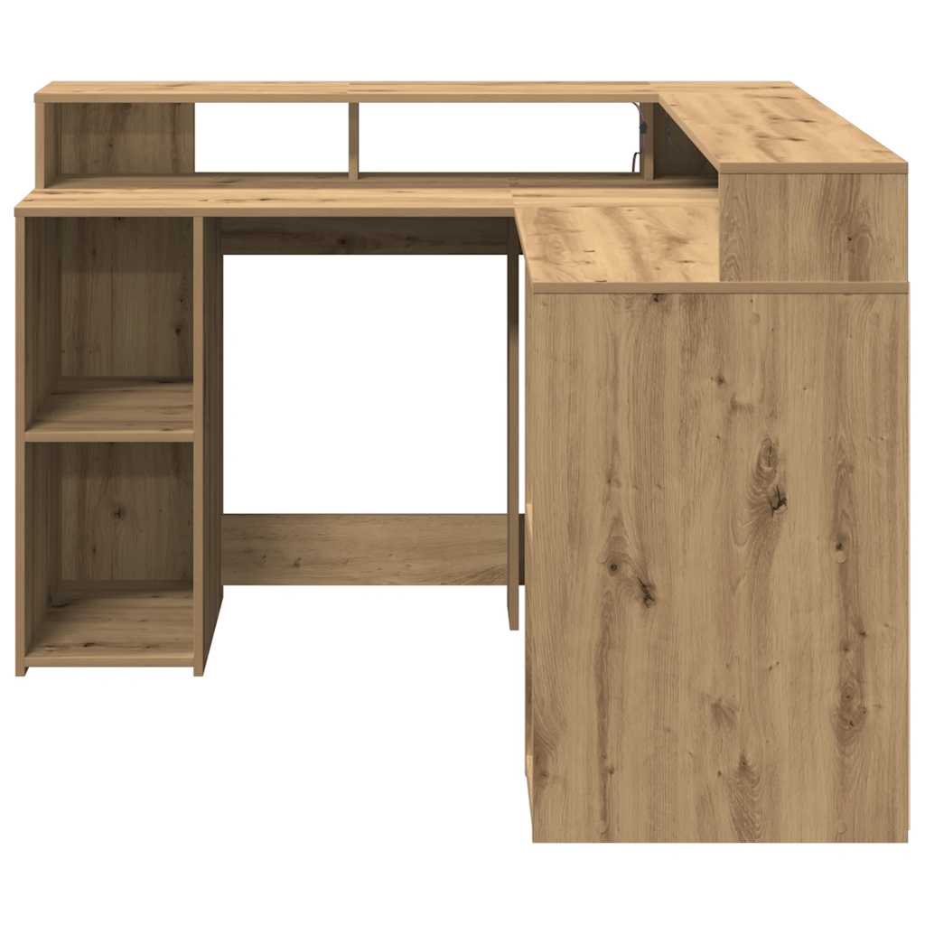 Bureau avec lumières LED chêne artisanal bois d'ingénierie