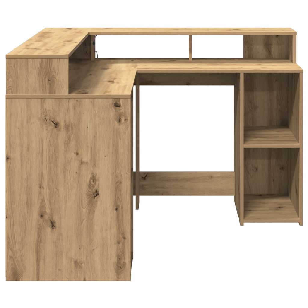 Bureau avec lumières LED chêne artisanal bois d'ingénierie