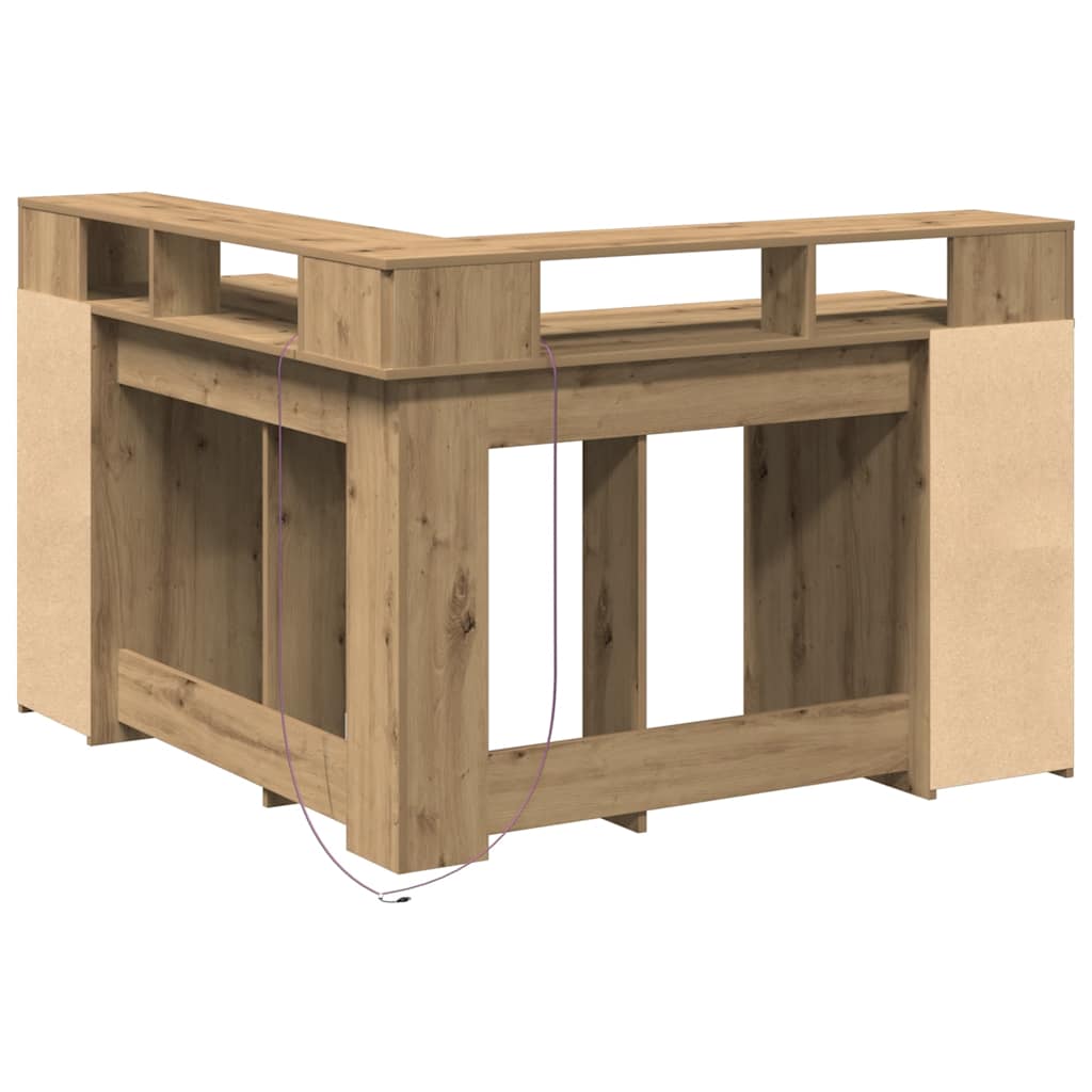 Bureau avec lumières LED chêne artisanal bois d'ingénierie