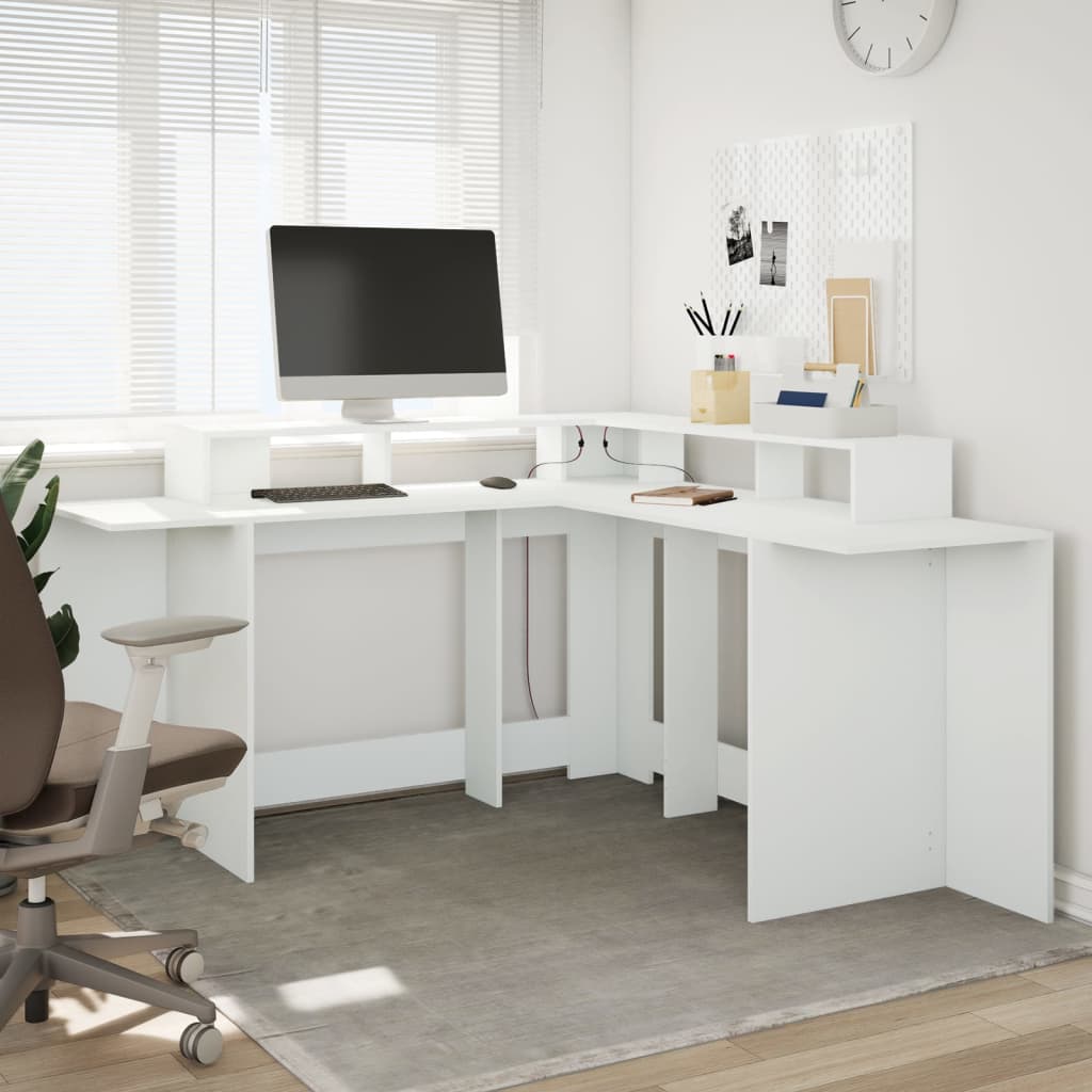 Bureau avec lumières LED blanc 152x152x91 cm bois d'ingénierie - XIOS