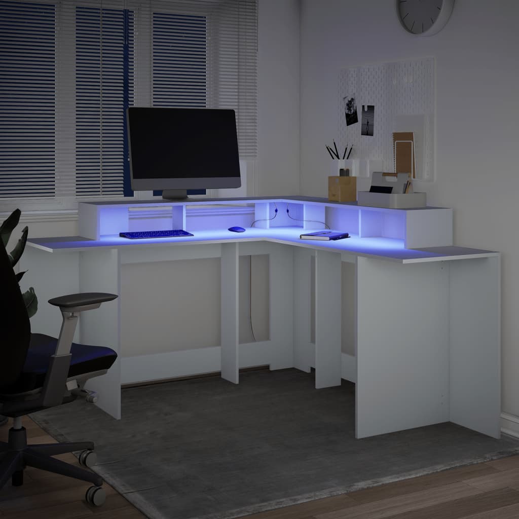 Bureau avec lumières LED blanc 152x152x91 cm bois d'ingénierie - XIOS