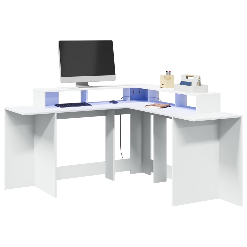 Bureau avec lumières LED blanc 152x152x91 cm bois d'ingénierie - XIOS
