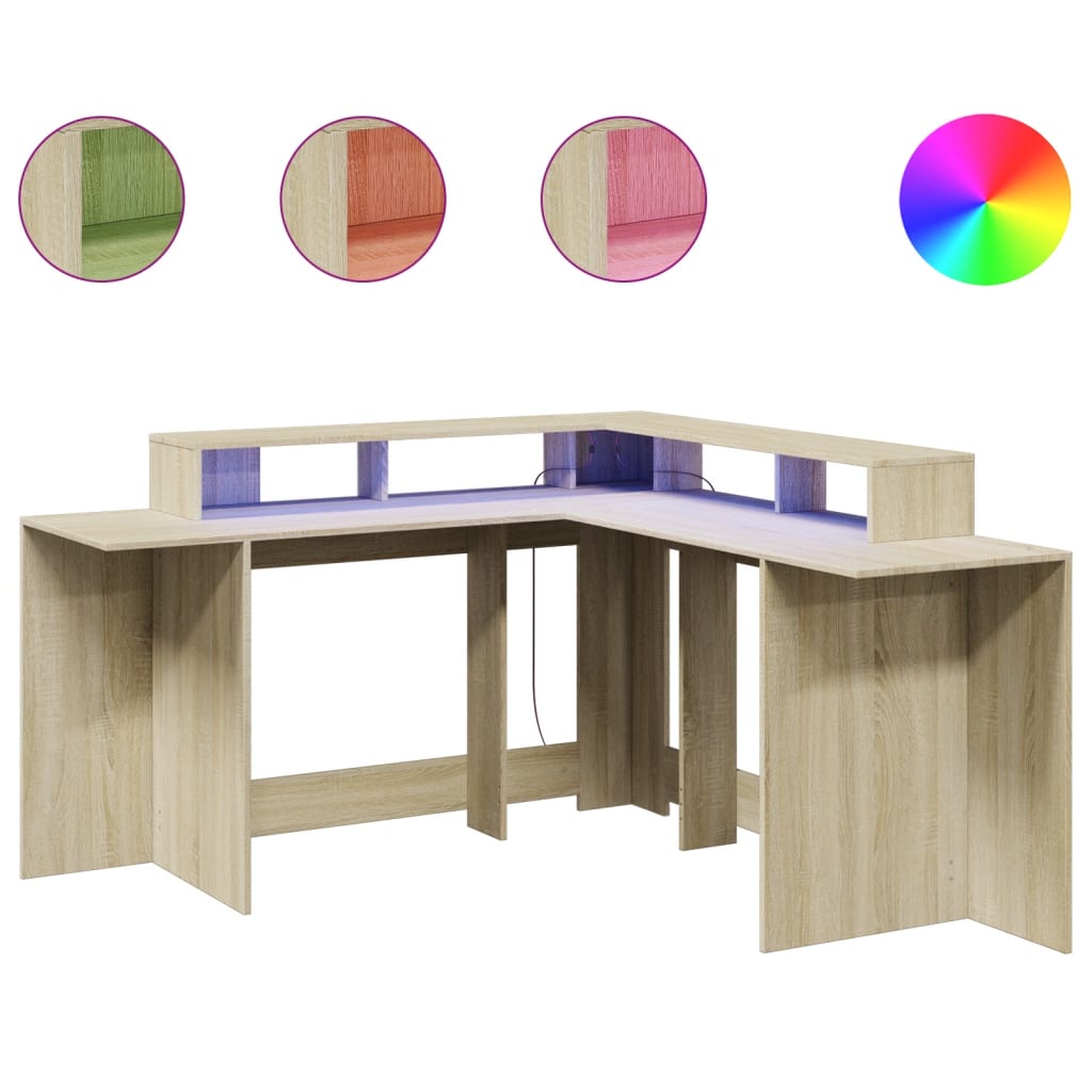 Bureau avec lumières LED chêne sonoma bois d'ingénierie - XIOS