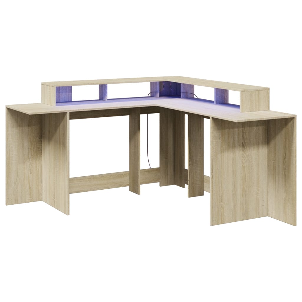 Bureau avec lumières LED chêne sonoma bois d'ingénierie - XIOS