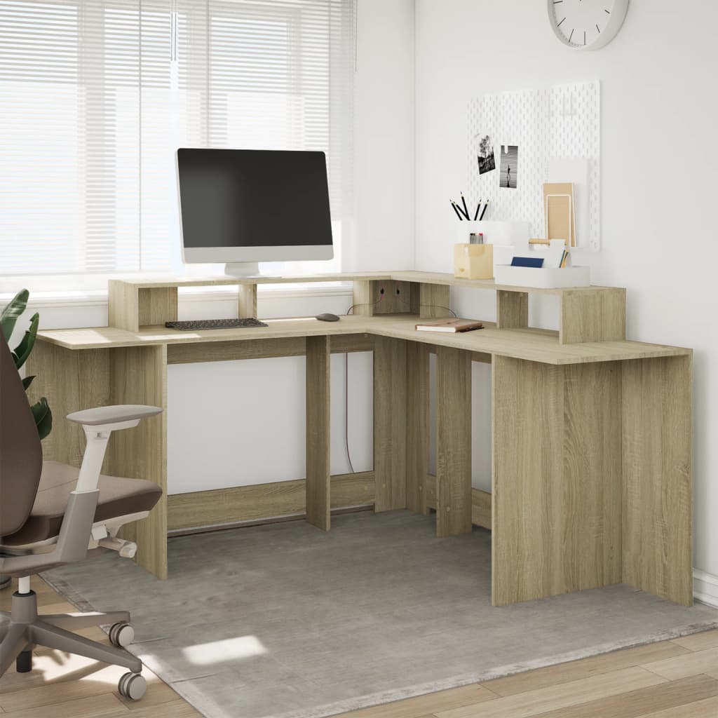 Bureau avec lumières LED chêne sonoma bois d'ingénierie - XIOS