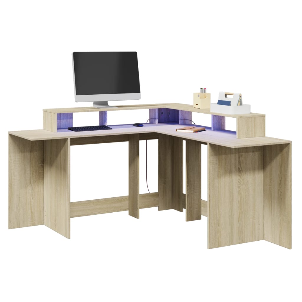 Bureau avec lumières LED chêne sonoma bois d'ingénierie - XIOS