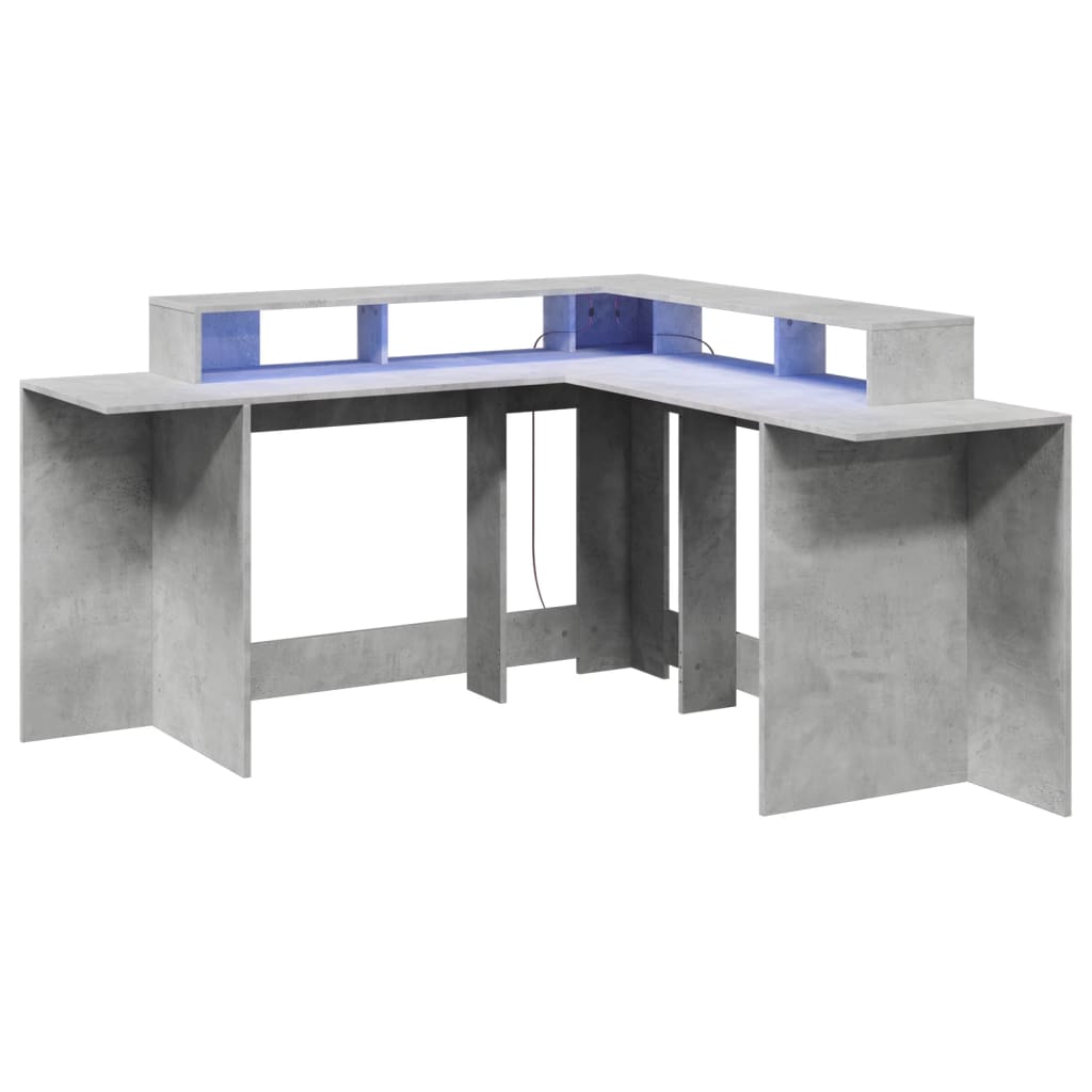 Bureau et lumières LED gris béton 152x152x91cm bois ingénierie - XIOS