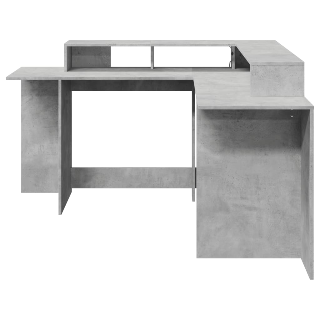 Bureau et lumières LED gris béton 152x152x91cm bois ingénierie - XIOS