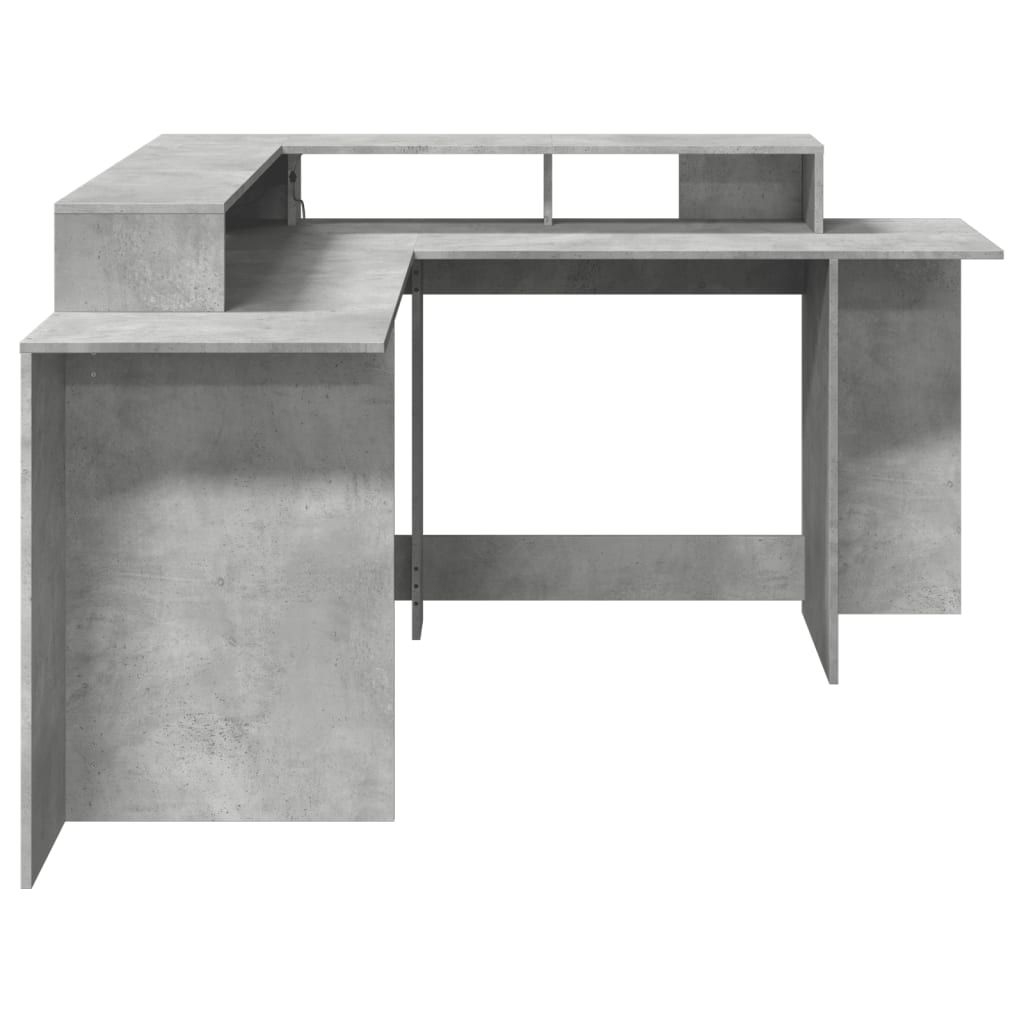 Bureau et lumières LED gris béton 152x152x91cm bois ingénierie - XIOS