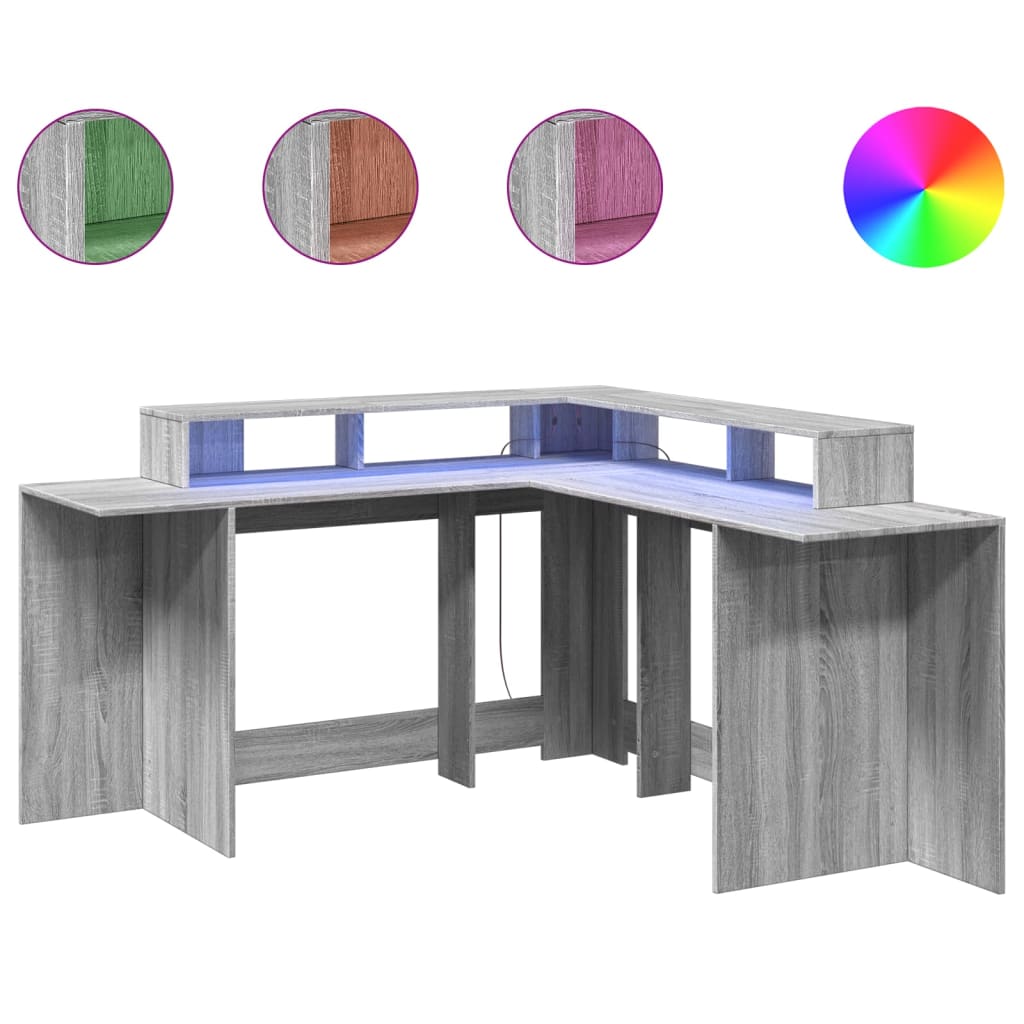 Bureau et lumières LED sonoma gris 152x152x91cm bois ingénierie - XIOS