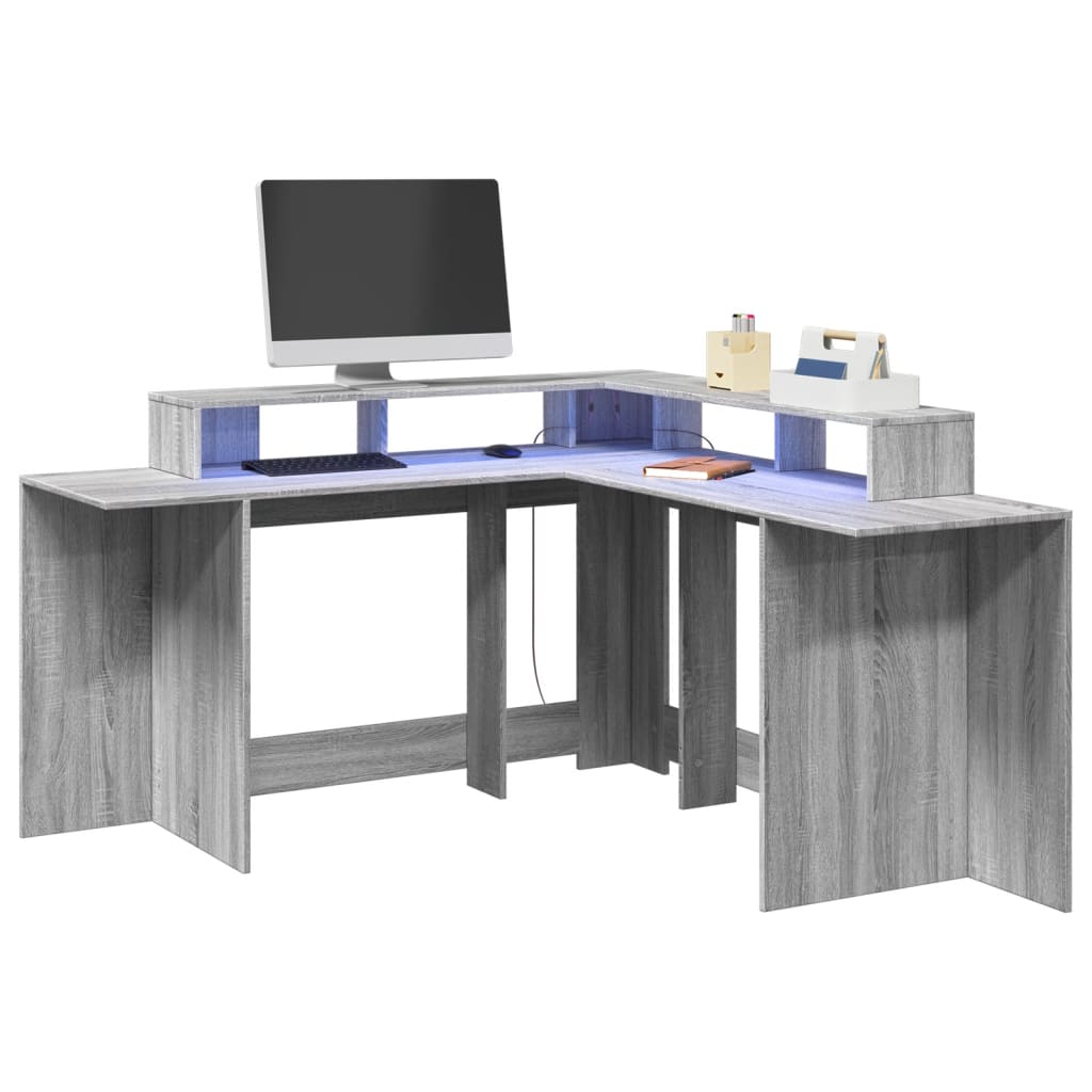 Bureau et lumières LED sonoma gris 152x152x91cm bois ingénierie - XIOS