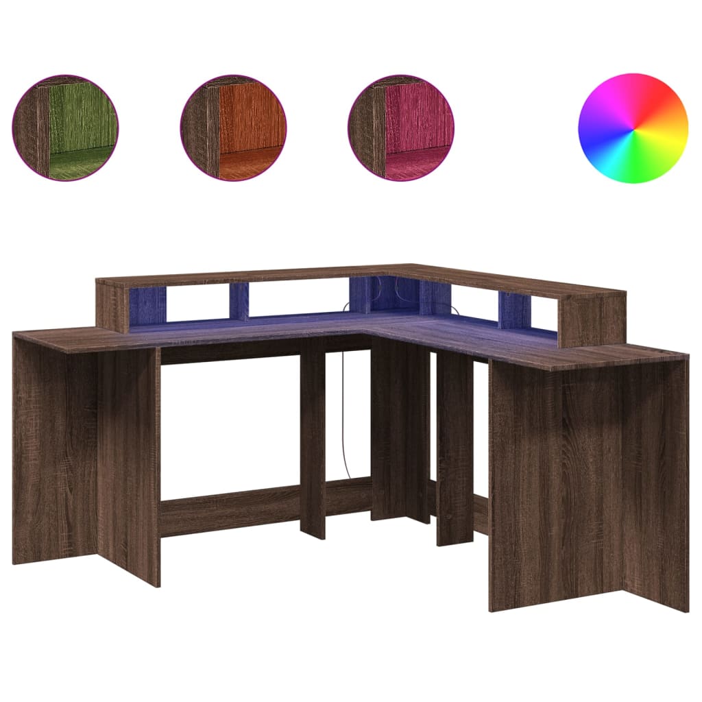 Bureau et lumières LED chêne marron bois d'ingénierie - XIOS