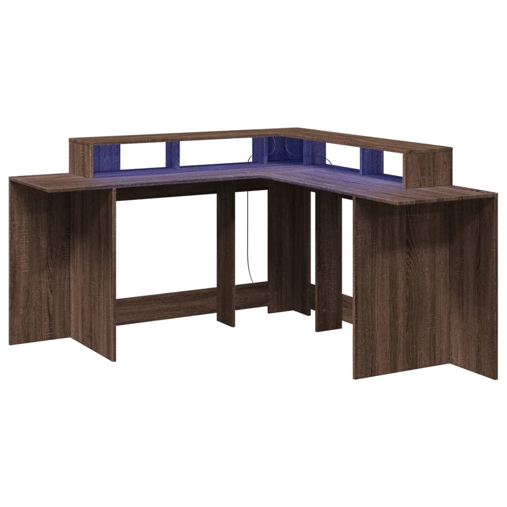 Bureau et lumières LED chêne marron bois d'ingénierie - XIOS