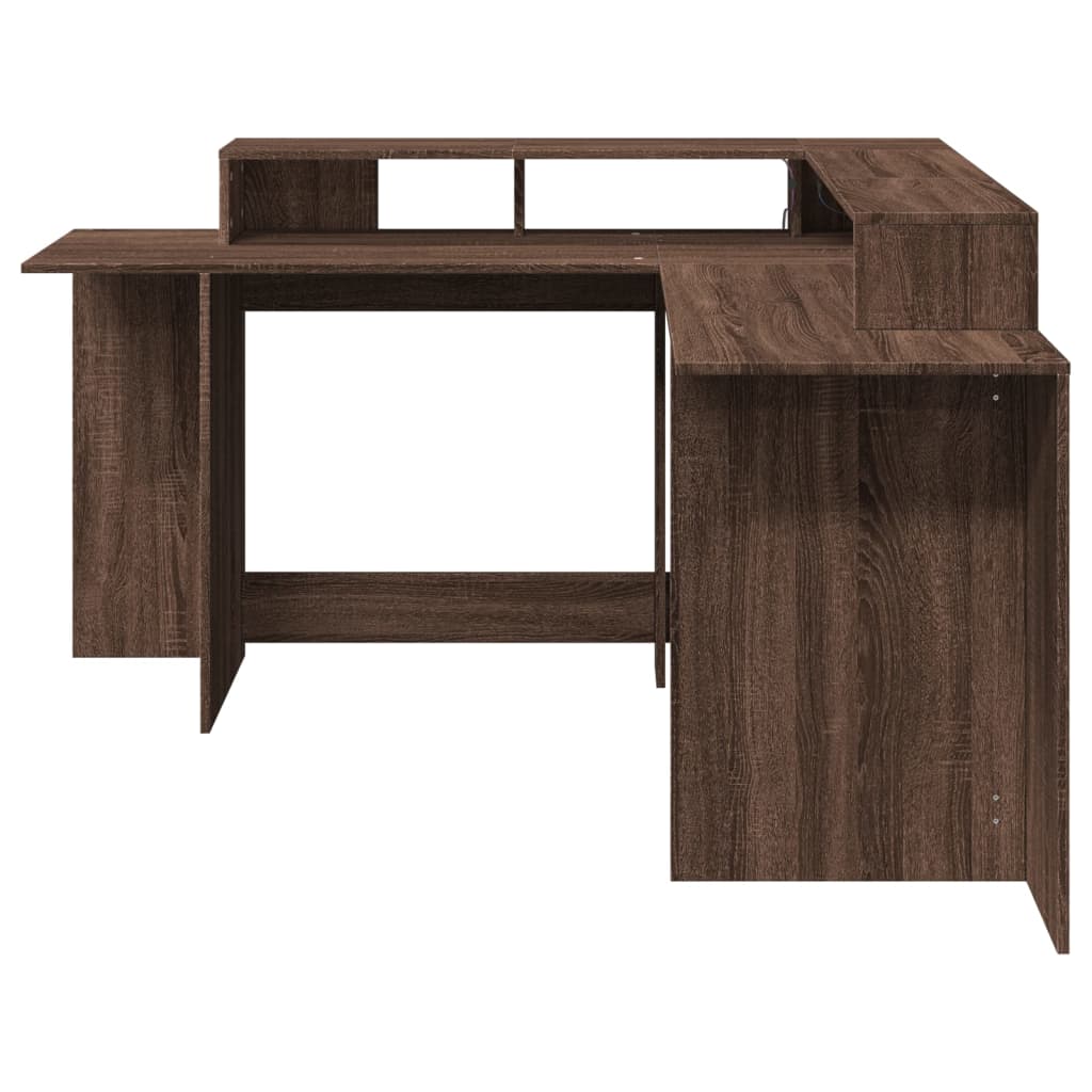 Bureau et lumières LED chêne marron bois d'ingénierie - XIOS