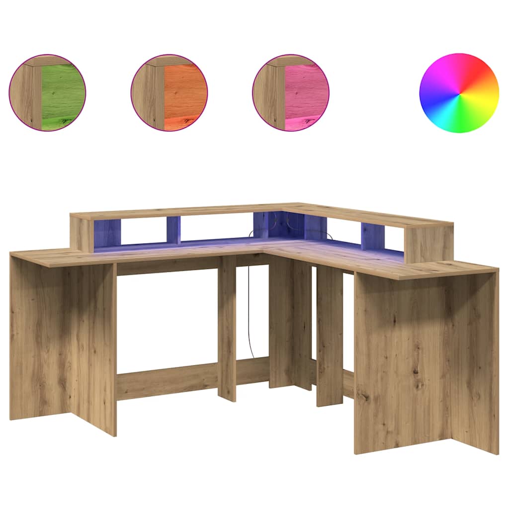 Bureau avec lumières LED chêne artisanal bois d'ingénierie - XIOS