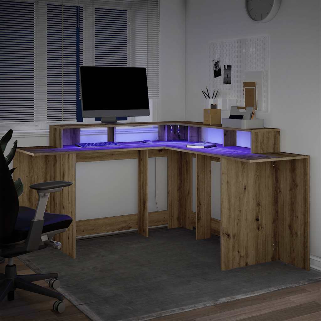 Bureau avec lumières LED chêne artisanal bois d'ingénierie - XIOS