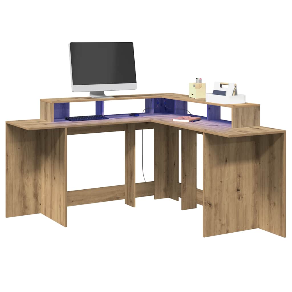Bureau avec lumières LED chêne artisanal bois d'ingénierie - XIOS