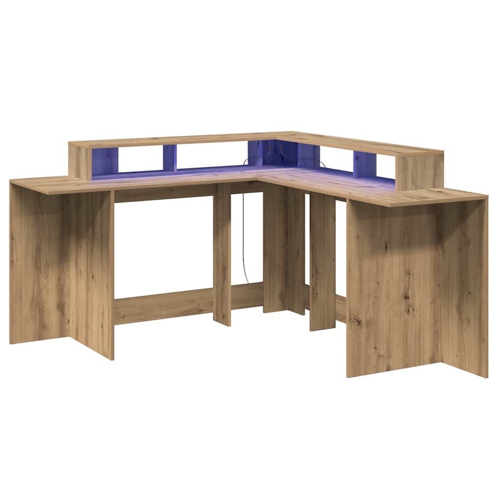 Bureau avec lumières LED chêne artisanal bois d'ingénierie - XIOS