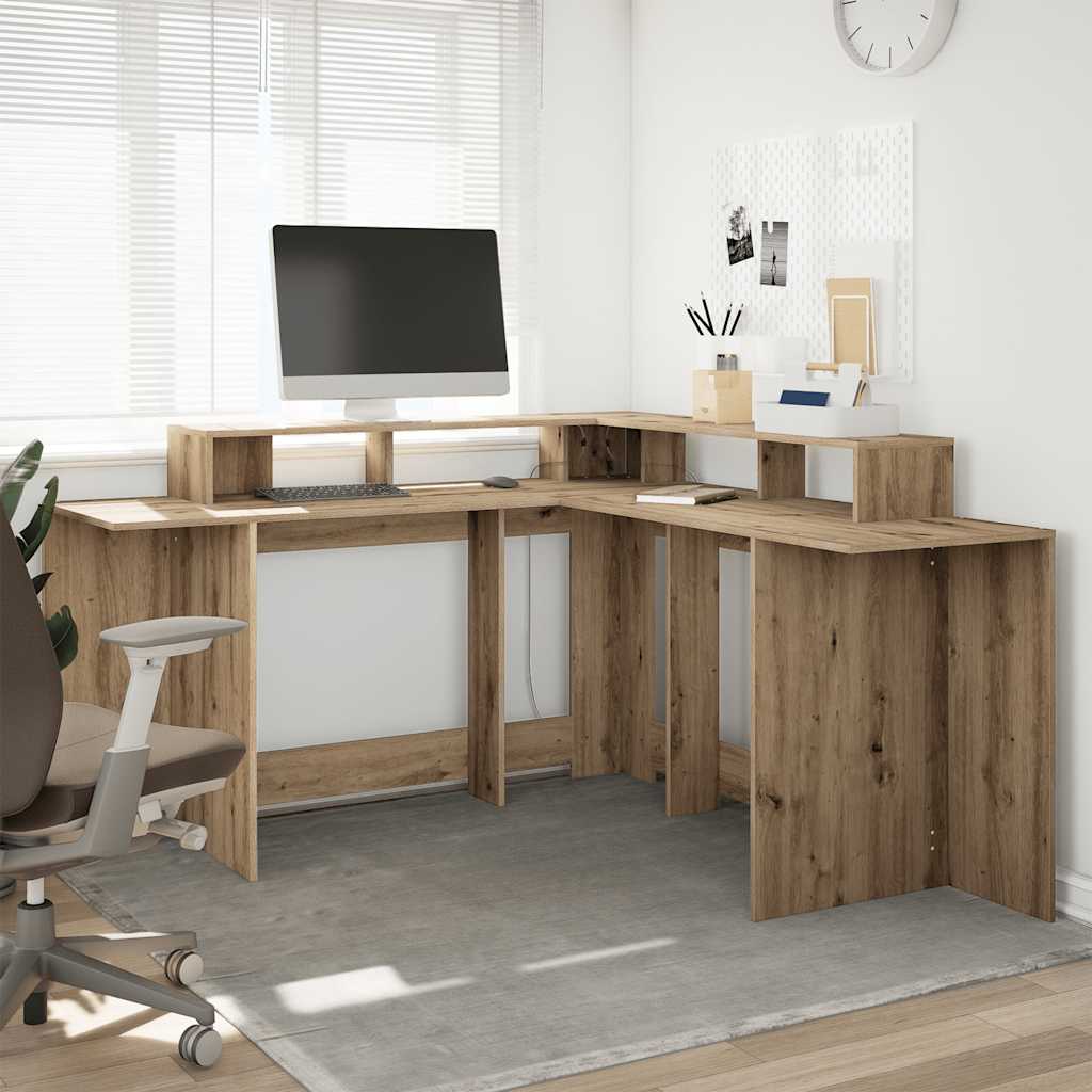 Bureau avec lumières LED chêne artisanal bois d'ingénierie - XIOS