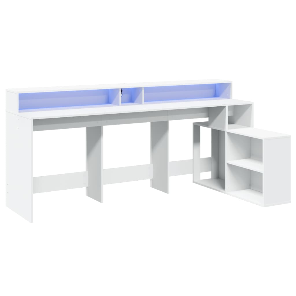 Bureau avec lumières LED blanc 200x104x91 cm bois d'ingénierie