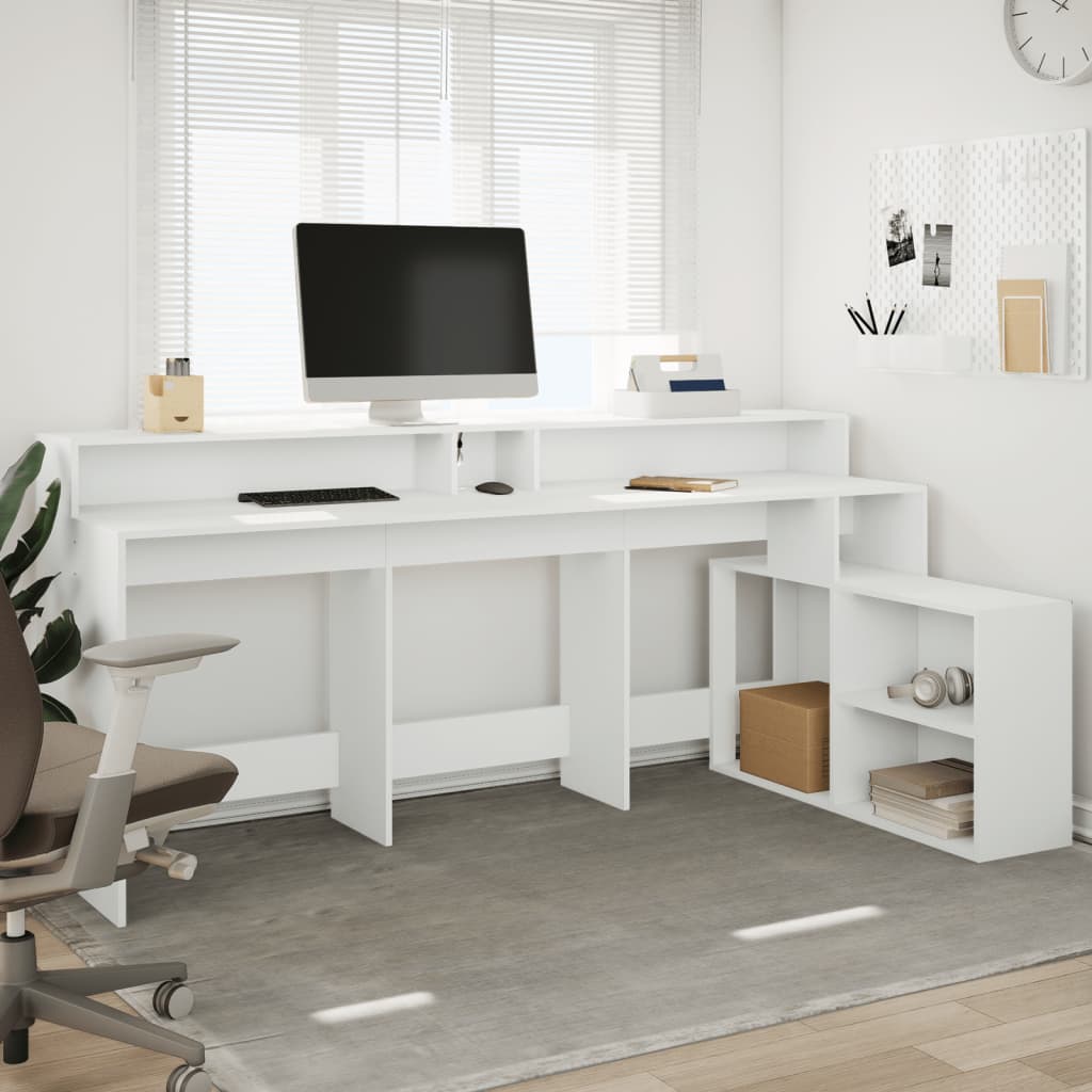 Bureau avec lumières LED blanc 200x104x91 cm bois d'ingénierie