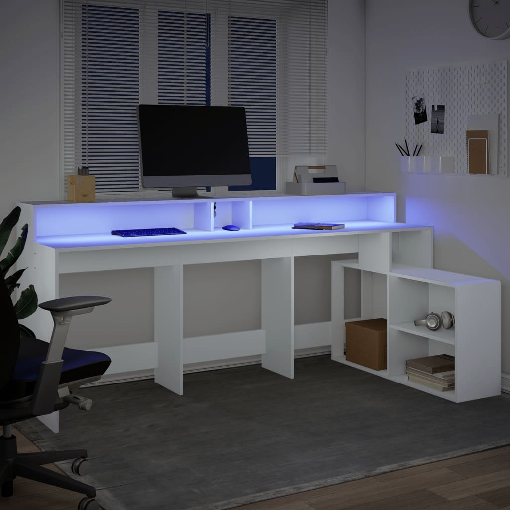 Bureau avec lumières LED blanc 200x104x91 cm bois d'ingénierie