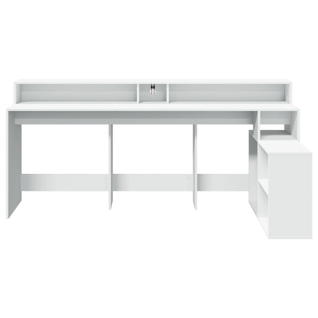 Bureau avec lumières LED blanc 200x104x91 cm bois d'ingénierie