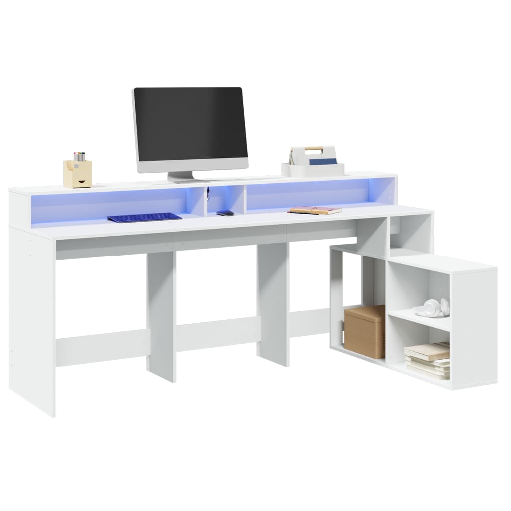 Bureau avec lumières LED blanc 200x104x91 cm bois d'ingénierie - XIOS