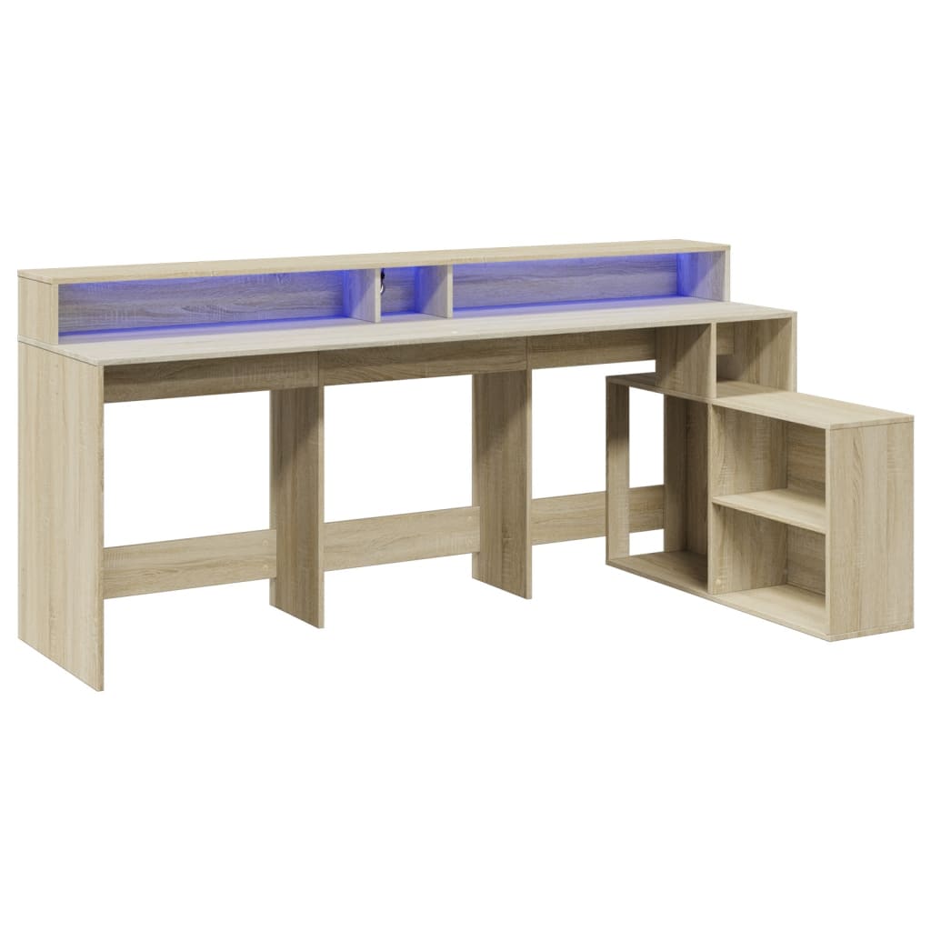 Bureau avec lumières LED chêne sonoma bois d'ingénierie - XIOS