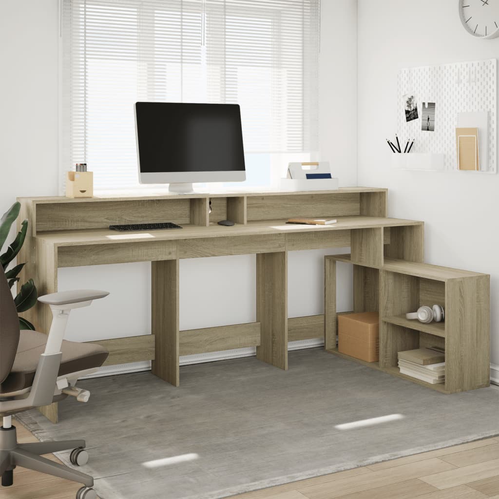 Bureau avec lumières LED chêne sonoma bois d'ingénierie - XIOS
