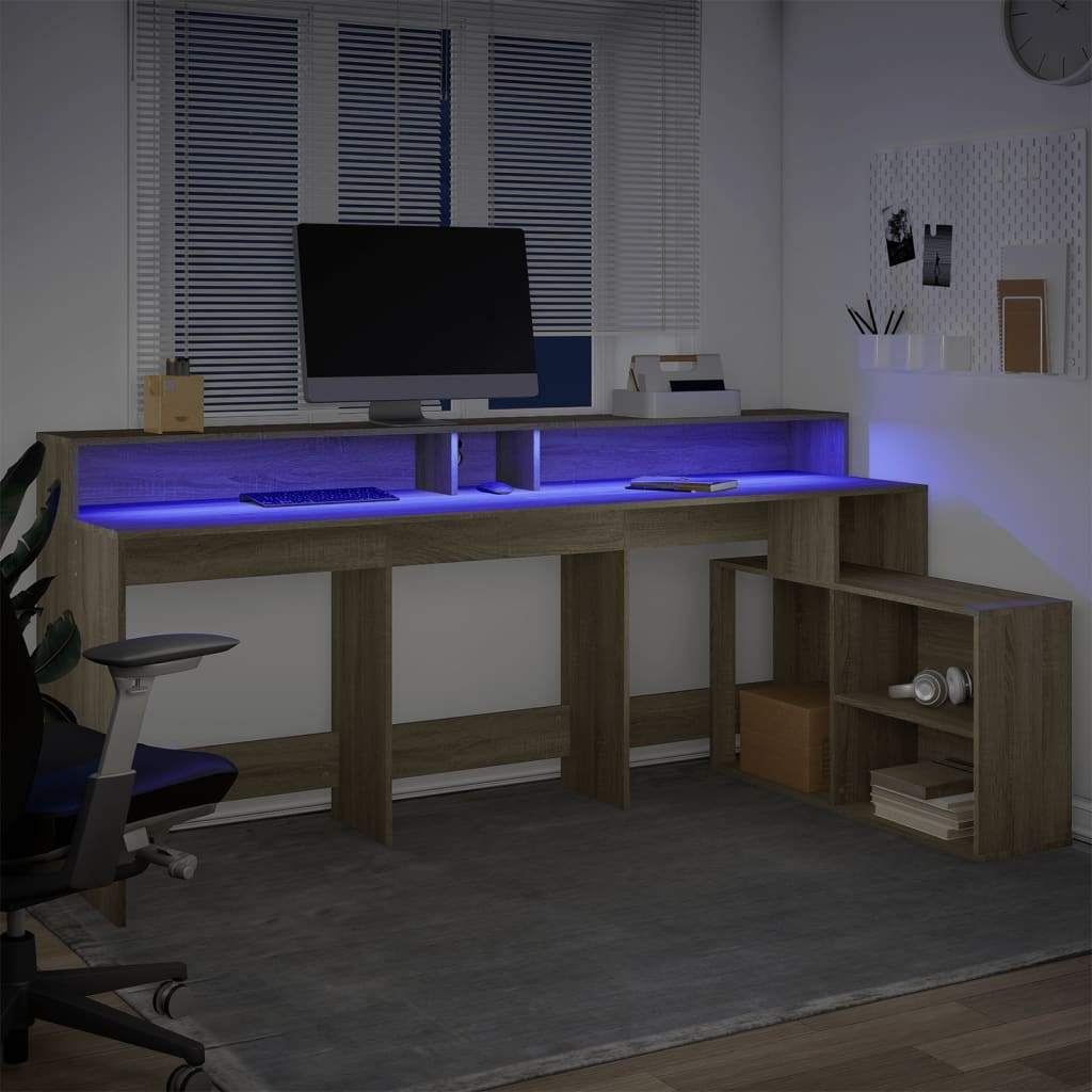 Bureau avec lumières LED chêne sonoma bois d'ingénierie - XIOS