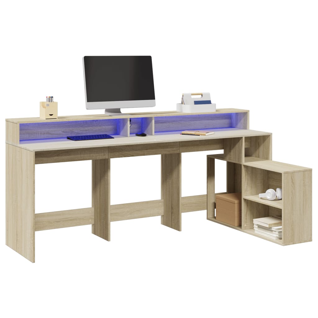 Bureau avec lumières LED chêne sonoma bois d'ingénierie - XIOS