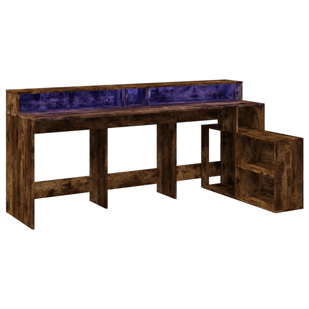 Bureau et lumières LED chêne fumé 200x104x91cm bois ingénierie - XIOS