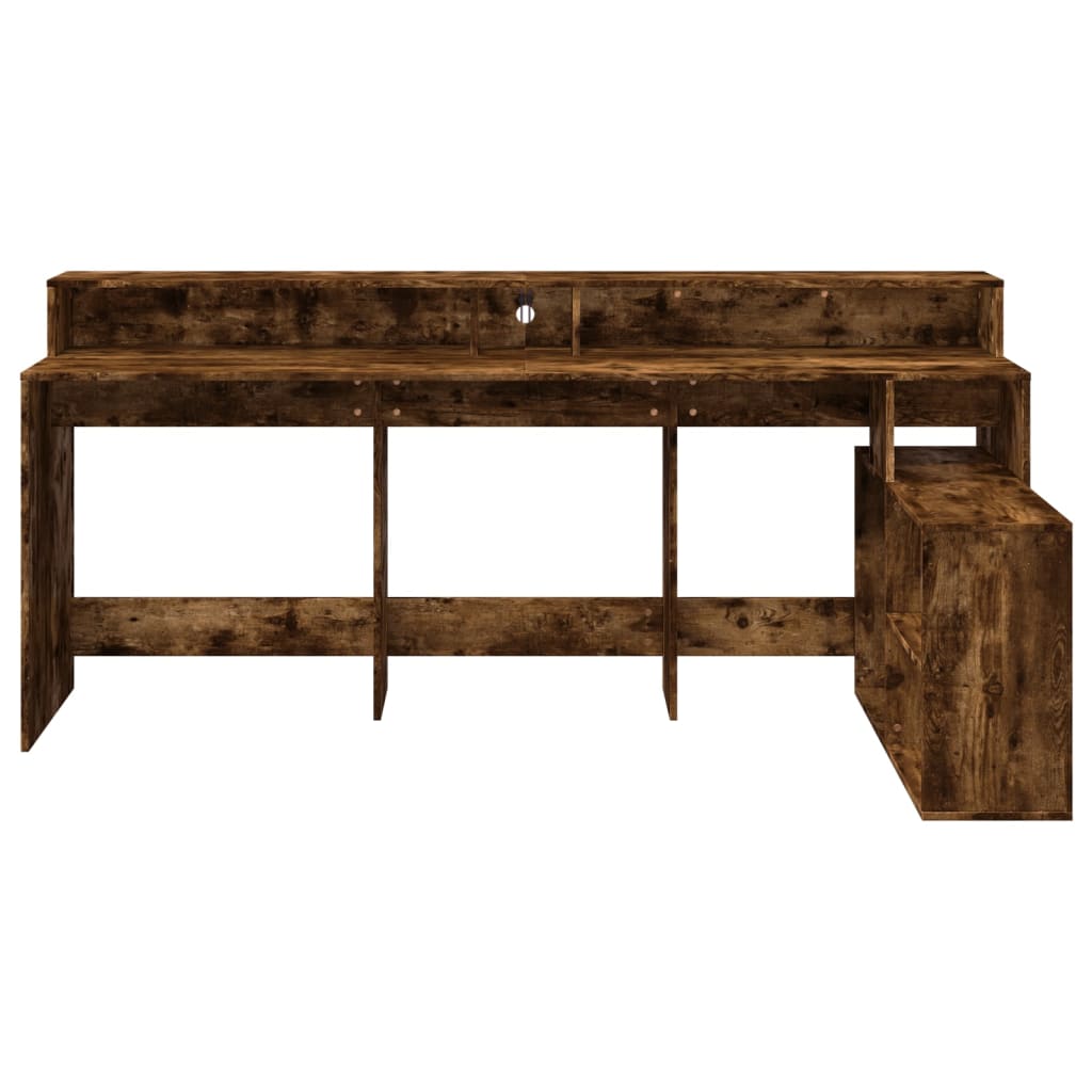 Bureau et lumières LED chêne fumé 200x104x91cm bois ingénierie - XIOS