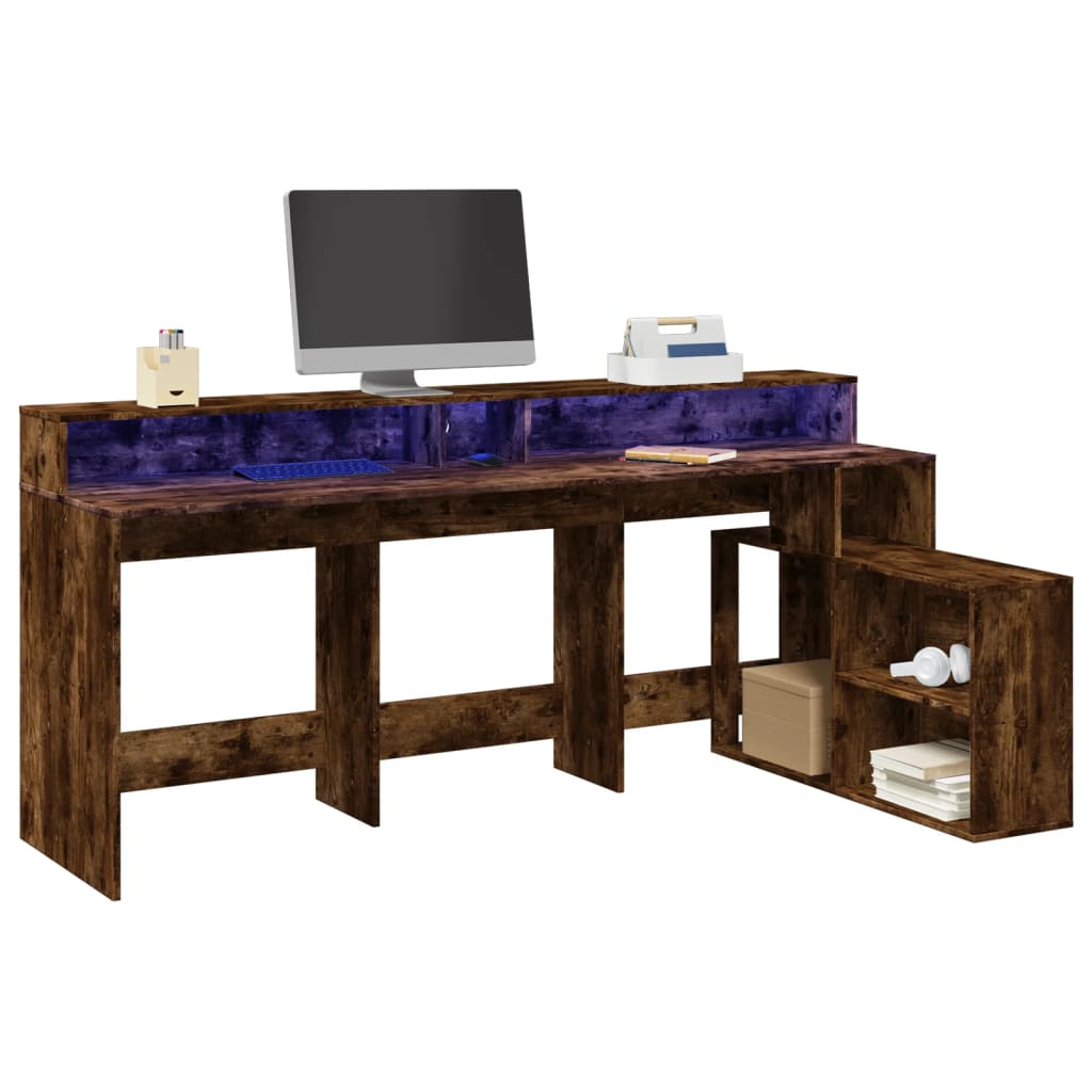 Bureau et lumières LED chêne fumé 200x104x91cm bois ingénierie - XIOS