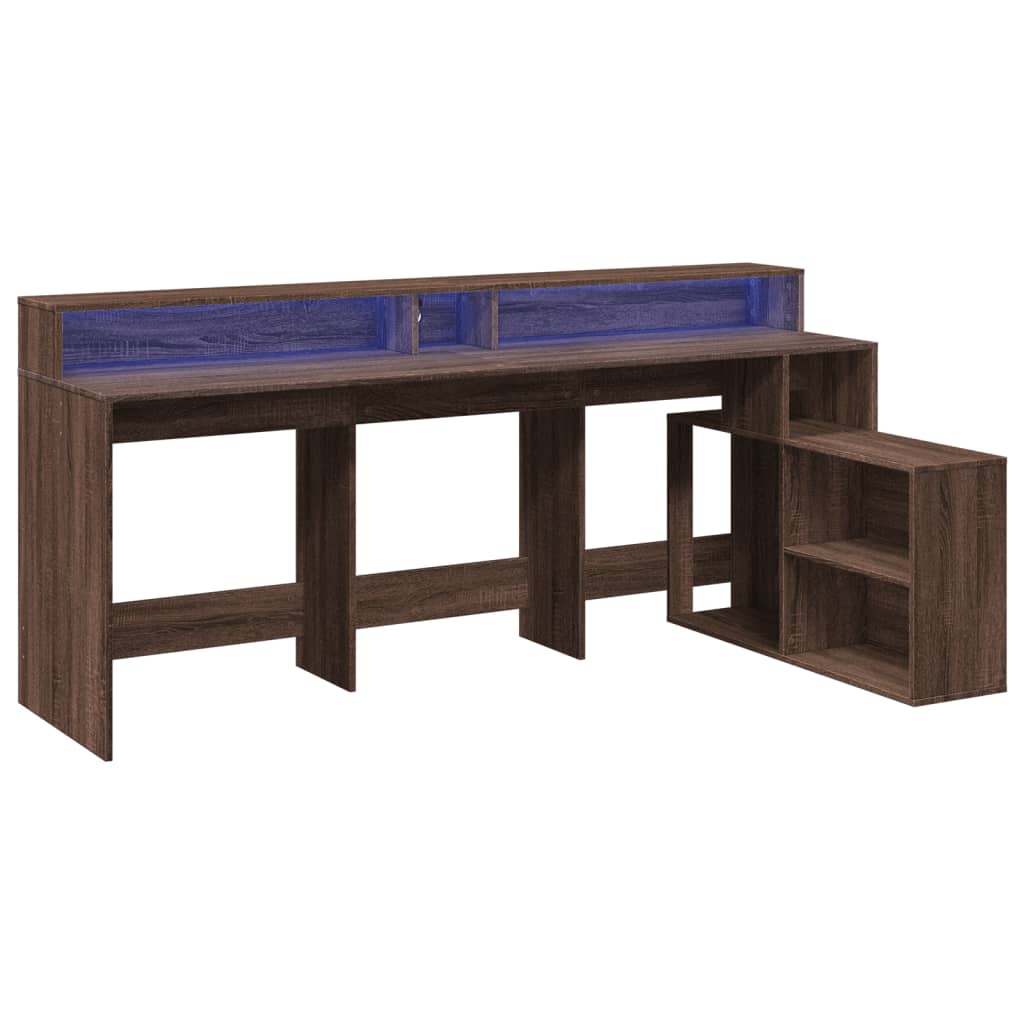 Bureau et lumières LED chêne marron bois d'ingénierie - XIOS